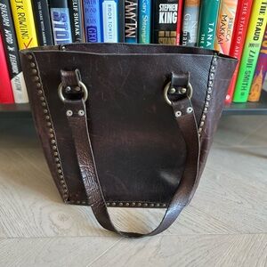 Studded Brown Leather Tote Bag